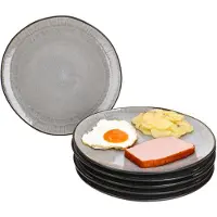 MamboCat Set van 6 Reactive Glaze Dark Cement dinerborden voor 6 personen gemaakt van steengoed - 24321918