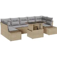 vidaXL Tuinbank Set met kussen 8 pcs Beige en Lichtgrijs