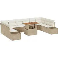 vidaXL Tuinbank Set met opslag 11 pcs Beige Poly rattan