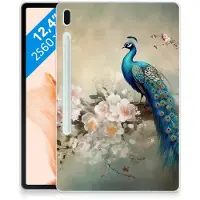 B2Ctelecom Back Case voor Samsung Galaxy Tab S7FE Vintage Pauwen