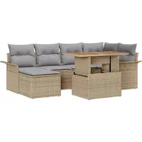 vidaXL Tuinbank Set 7 st Beige en Lichtgrijs poly rattan