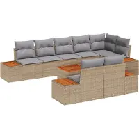 vidaXL Tuinset met 9 delen, beige, van polyrotan