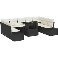 vidaXL Tuinbank Set 10 st Zwart en Crème poly rattan