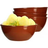 MamboCat Set van 4 kleikommen 18cm bruin geglazuurd 1L - 99537