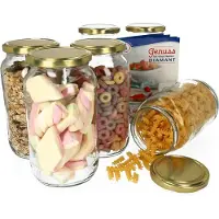 MamboCat Set van 6 ronde potten 1062 ml Naar 82 gouden deksel incl. Diamant Gelierzauber receptenboekje