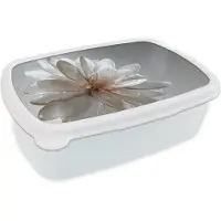 MuchoWow Broodtrommel Wit - Lunchbox Bloem - Wit - Neutraal - Brooddoos 18x12x6 cm - Brood lunch box - Broodtrommels voor kinderen en volwassenen