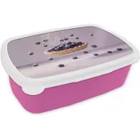 MuchoWow Broodtrommel Roze - Lunchbox Eten - Taart - Bessen - Blauw - Brooddoos 18x12x6 cm - Brood lunch box - Broodtrommels voor kinderen en volwassenen