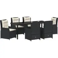 vidaXL Tuin Eettafel Set 7 pcs Zwart poly rattan