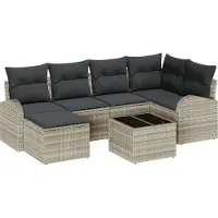 vidaXL Bankstel 7 st Lichtgrijs poly rattan