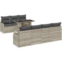 vidaXL Tuinbank Set 8 st 7-Aantal zitplaatsen Lichtgrijs Poly Riet