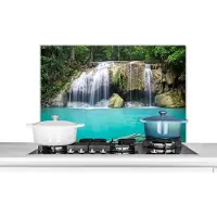 KitchenYeah Spatscherm keuken 80x55 cm - Kookplaat achterwand Water - Waterval - Bomen - Muurbeschermer - Spatwand fornuis - Hoogwaardig aluminium