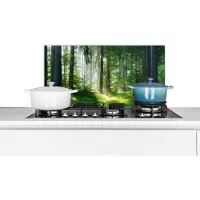 KitchenYeah Spatscherm keuken 70x30 cm - Kookplaat achterwand Natuur - Bomen - Bos - Groen - Zon - Gras - Planten - Muurbeschermer - Spatwand fornuis - Hoogwaardig aluminium