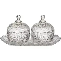 Home Deco Factory 2x Bonbonnieres op plateau - Gedecoreerd glas - 14 x 26 cm - Luxe snoeppot - tafel model