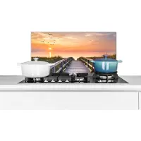 KitchenYeah Spatscherm keuken 60x30 cm - Kookplaat achterwand Zonsonderang - Zee - Pad - Gras - Duin - Vogels - Muurbeschermer - Spatwand fornuis - Hoogwaardig aluminium