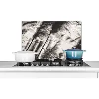 KitchenYeah Spatscherm keuken 60x40 cm - Kookplaat achterwand Pampasgras - Zwart - Wit - Plant - Muurbeschermer - Spatwand fornuis - Hoogwaardig aluminium