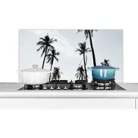 KitchenYeah Spatscherm keuken 100x50 cm - Kookplaat achterwand Palmbomen - Zomer - Tropisch - Muurbeschermer - Spatwand fornuis - Hoogwaardig aluminium