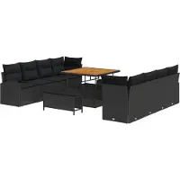 vidaXL Tuinbank Set met kussen 11 pcs Zwart poly rattan