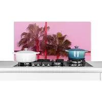 KitchenYeah Spatscherm keuken 100x50 cm - Kookplaat achterwand Palm - Tuinposter - Roze - Muurbeschermer - Spatwand fornuis - Hoogwaardig aluminium