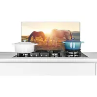 KitchenYeah Spatscherm keuken 70x30 cm - Kookplaat achterwand Paarden - Zon - Dieren - Muurbeschermer - Spatwand fornuis - Hoogwaardig aluminium