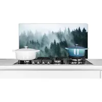 KitchenYeah Spatscherm keuken 90x45 cm - Kookplaat achterwand Mist - Bomen - Bos - Muurbeschermer - Spatwand fornuis - Hoogwaardig aluminium