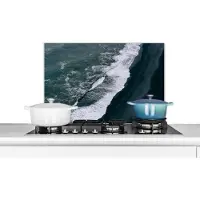 KitchenYeah Spatscherm keuken 60x40 cm - Kookplaat achterwand Water - Strand - Zwart - Muurbeschermer - Spatwand fornuis - Hoogwaardig aluminium