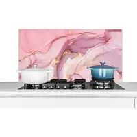 KitchenYeah Spatscherm - Roze - Goud - Marmer print - Spatwand - Inductiebeschermer - Keuken - Luxe - Achterwand keuken - 100x50 cm