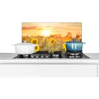 KitchenYeah Spatscherm keuken 70x30 cm - Kookplaat achterwand Zonnebloem - Zon - Bloemen - Muurbeschermer - Spatwand fornuis - Hoogwaardig aluminium