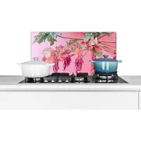KitchenYeah Spatscherm keuken 70x30 cm - Kookplaat achterwand Palmboom - Tropisch - Roze - Zomer - Muurbeschermer - Spatwand fornuis - Hoogwaardig aluminium