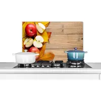 KitchenYeah Spatscherm keuken 60x40 cm - Kookplaat achterwand Appel - Bladeren - Herfst - Fruit - Muurbeschermer - Spatwand fornuis - Hoogwaardig aluminium