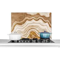 KitchenYeah Spatscherm keuken 80x55 cm - Kookplaat achterwand Glitter - Goud - Agaat - Edelstenen - Muurbeschermer - Spatwand fornuis - Hoogwaardig aluminium
