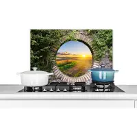 KitchenYeah Spatscherm keuken 60x40 cm - Kookplaat achterwand Platteland - Doorkijk - Zon - Muurbeschermer - Spatwand fornuis - Hoogwaardig aluminium