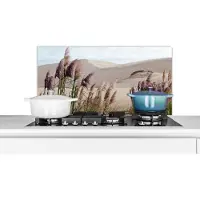 KitchenYeah Spatscherm keuken 80x40 cm - Kookplaat achterwand Pampasgras - Zand - Planten - Duin - Muurbeschermer - Spatwand fornuis - Hoogwaardig aluminium