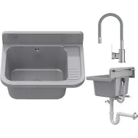 Granitan Gootsteen Paron voor Garage Stookruimte Wasruimte - met Sifon en Kraan - 50x34x31cm - Grijs
