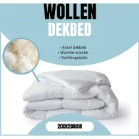 Linnick Wollen Enkel Dekbed - Enkel Dekbed - 200x200cm - 100% Zuivere Scheerwol - 100% katoen Tijk - Wollen Dekbed 200x200 - Tweepersoons - Dekbedden