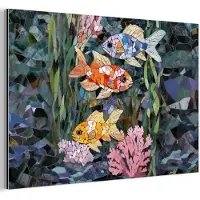 MuchoWow Aluminium schilderij 30x20 cm - Wanddecoratie metaal - Vissen - Koraal - Zee - Mozaïek - Metalen muurdecoratie woonkamer - Decoratie industrieel - Foto op dibond - Industriële accessoires slaapkamer