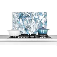 KitchenYeah - Spatscherm - Marmerlook - Zilver - Glitter - Blauw - Chic - Spatwand keuken - 70x50 cm - Muurbeschermer