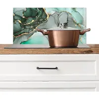 KitchenYeah Spatscherm - Groen - Goud - Marmer print look - Achterwand keuken - Luxe - Spatwand - Keuken - Natuursteen - 70x30 cm