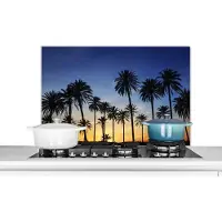 KitchenYeah Spatscherm keuken 80x55 cm - Kookplaat achterwand Palmboom - Natuur - Strand - Zon - Nacht - Muurbeschermer - Spatwand fornuis - Hoogwaardig aluminium