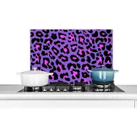KitchenYeah - Spatscherm keuken - Neon - Paars - Jaguar - Roze - Dierenprint - Spatscherm - Achterwand keuken - 70x50 cm