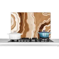 KitchenYeah Spatscherm keuken 90x60 cm - Kookplaat achterwand Edelstenen - Bruin - Agaat - Steen - Muurbeschermer - Spatwand fornuis - Hoogwaardig aluminium