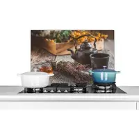 KitchenYeah Spatscherm keuken 60x40 cm - Kookplaat achterwand Thee - Theepot - Kruiden - Muurbeschermer - Spatwand fornuis - Hoogwaardig aluminium