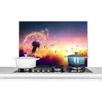 KitchenYeah Spatscherm keuken 90x60 cm - Kookplaat achterwand Paardenbloem - Bloemen - Zonsondergang - Horizon - Nacht - Muurbeschermer - Spatwand fornuis - Hoogwaardig aluminium