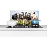 KitchenYeah Spatscherm keuken 60x30 cm - Kookplaat achterwand Koeien - Weiland - Dieren - Natuur - Gras - Muurbeschermer - Spatwand fornuis - Hoogwaardig aluminium