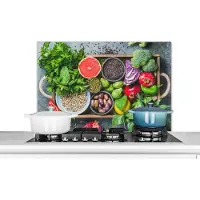 KitchenYeah Spatscherm keuken 90x60 cm - Kookplaat achterwand Kist - Fruit - Gezond - Muurbeschermer - Spatwand fornuis - Hoogwaardig aluminium