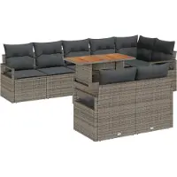 vidaXL Tuinset, 9-delig, grijs, polyrotan
