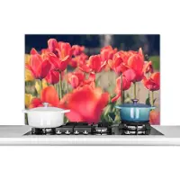 KitchenYeah Spatscherm keuken 100x65 cm - Kookplaat achterwand Tulpen - Bloemen - Natuur - Muurbeschermer - Spatwand fornuis - Hoogwaardig aluminium