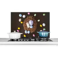 KitchenYeah Spatscherm keuken 80x55 cm - Kookplaat achterwand Paaseitjes - Regenboog - Pasen - Muurbeschermer - Spatwand fornuis - Hoogwaardig aluminium