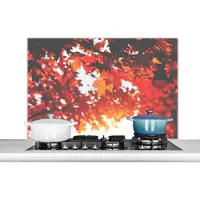 KitchenYeah Spatscherm keuken 100x65 cm - Kookplaat achterwand Herfstbladeren - Landelijke decoratie - Zon - Muurbeschermer - Spatwand fornuis - Hoogwaardig aluminium