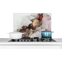 KitchenYeah Spatscherm - Rood - Goud - Spatwand - Marmer print - Keuken - Achterwand keuken - Marmer - Luxe - 70x50 cm