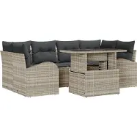 vidaXL Tuinbank Set 7 st Lichtgrijs Poly Riet